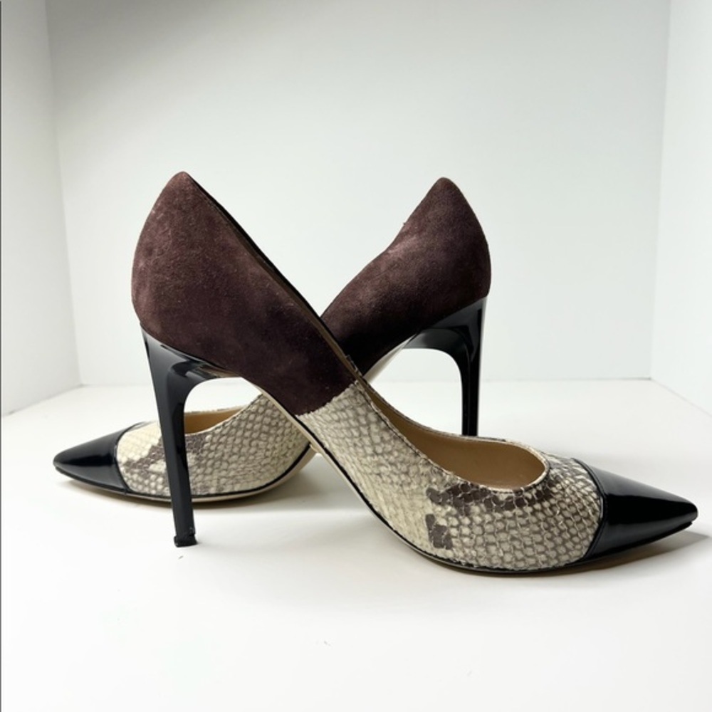 Diane Von Furstenberg Suede, Patent and Reptile Print pumps, 8.5